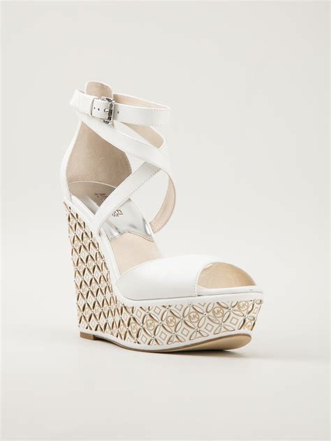 michael kors shoes white and gold|Michael Kors white wedge sandals.